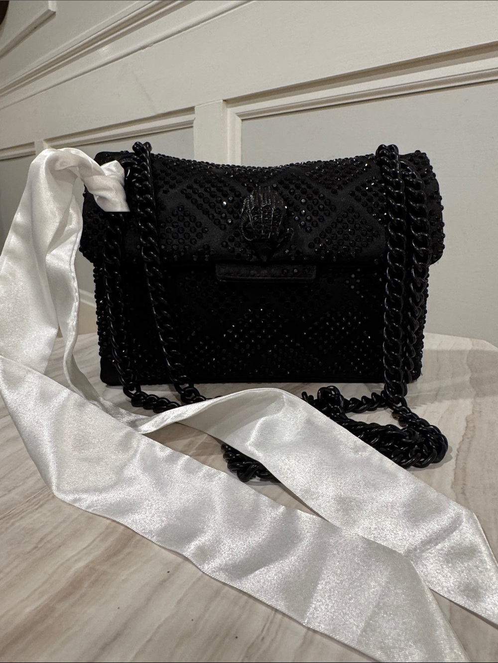 Kurt Geiger Bag Mini Kensington Crystal Studs Black Nylon Convertible Crossbody - Picture 4 of 17